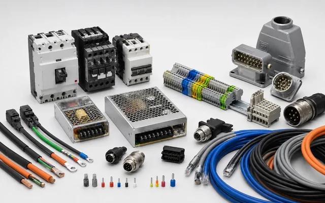Electrical control, power and connectivity components.