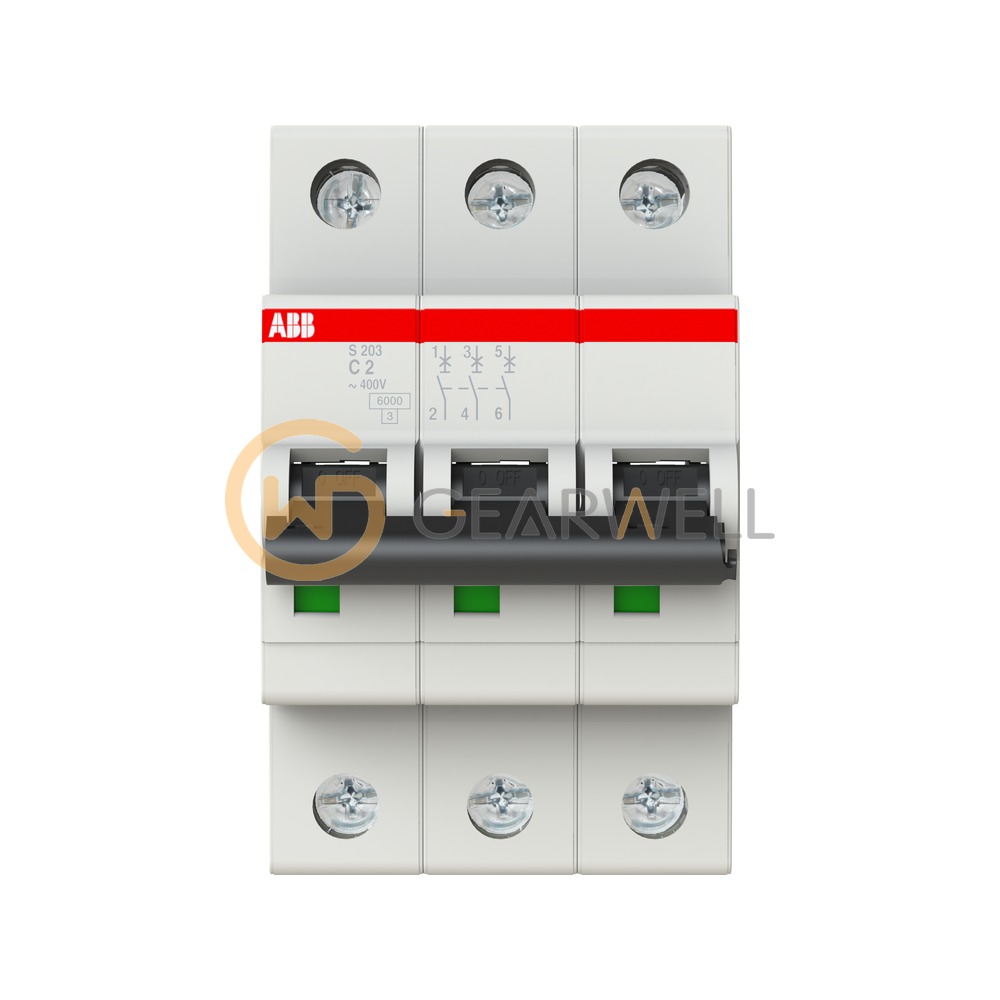 ABB S203-C2 S200 Miniature Circuit Breaker 3P C 2 A